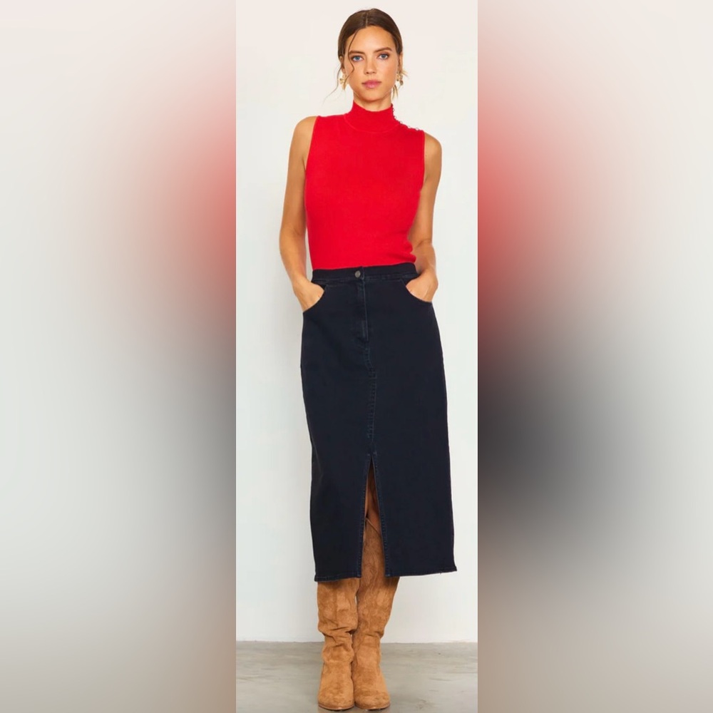 Coco Boutique, Skies are Blue, Midi Black Jean Skirt… NWT